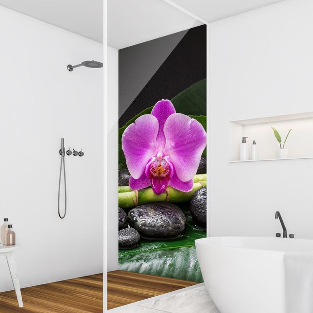 Revestimento de parede para duche Green bamboo With Orchid Flower