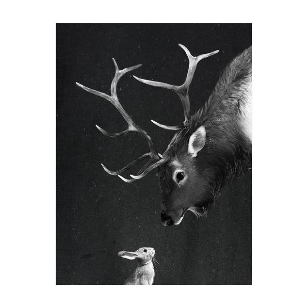 Tapetes antracite Illustration Deer And Rabbit Black And White Drawing