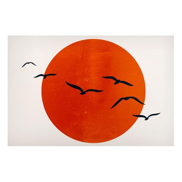 Quadros paisagens Flock Of Birds In Front Of Red Sun I
