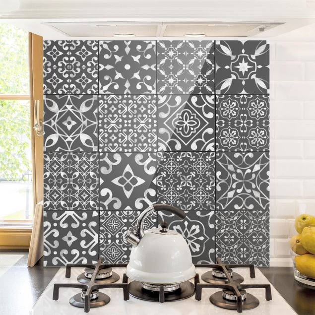 decoraçao para parede de cozinha Pattern Tiles Dark Gray White
