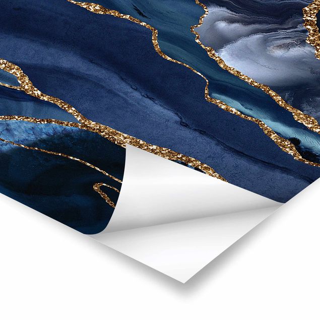 Quadros decorativos Golden Glitter Waves Blue Backdrop