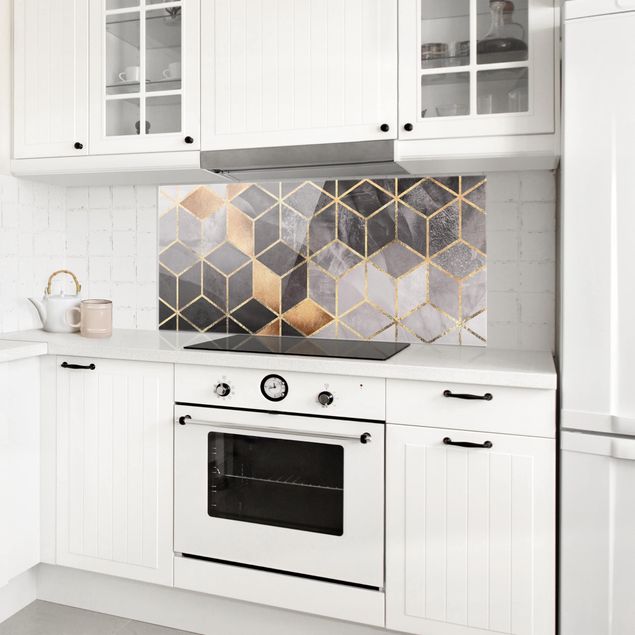 Painel anti-salpicos de cozinha padrões Black And White Golden Geometry