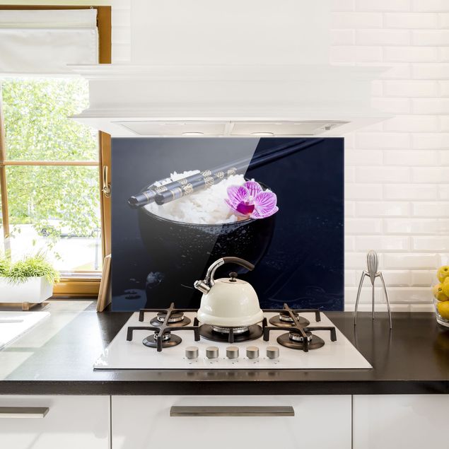 Painel anti-salpicos de cozinha flores Rice Bowl With Orchid