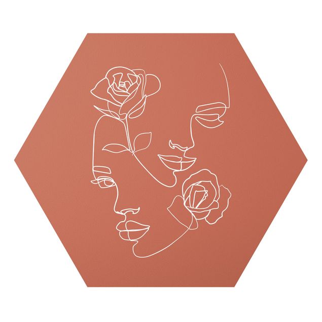 Quadros famosos Line Art Faces Women Roses Copper