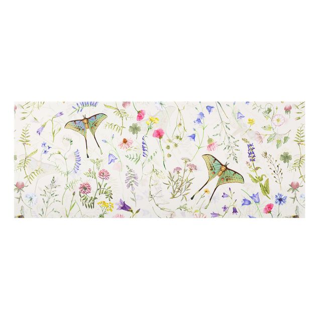 Painel antisalpicos Butterflies With Flowers On Cream Colour
