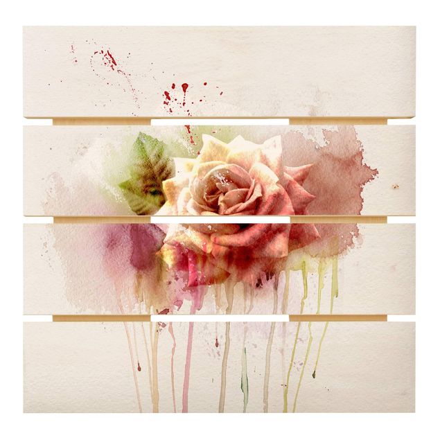 quadro de madeira para parede Watercolour Rose