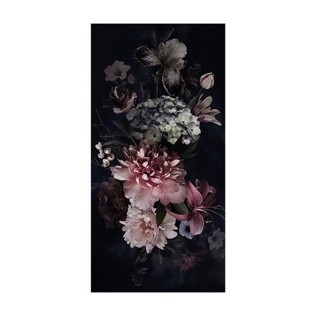 tapete para sala moderno Flowers With Fog On Black