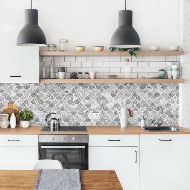 Backsplash de cozinha imitação azulejos Fish Scake Tiles Marble - Grey