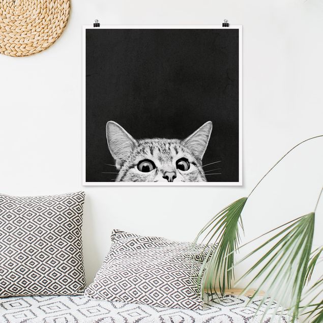 decoraçao para parede de cozinha Illustration Cat Black And White Drawing