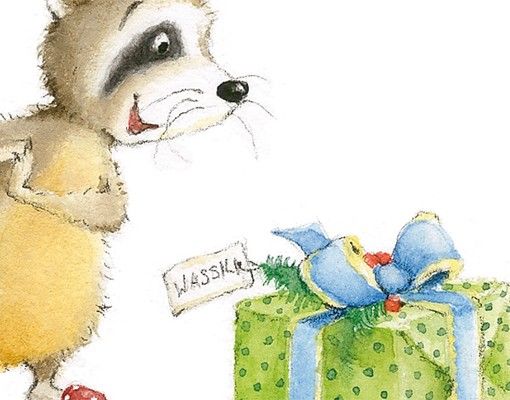 Autocolantes de parede animais No.684 - Vasily Raccoon - Vasily Gets A Present
