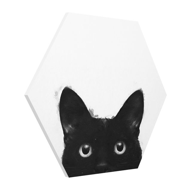 quadros decorativos para sala modernos Illustration Black Cat On White Painting