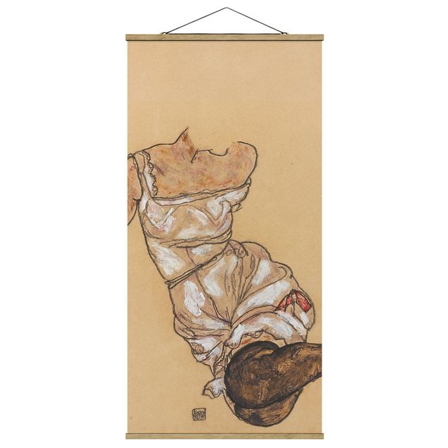 Quadros atos e eróticos Egon Schiele - Female torso in underwear and black stockings