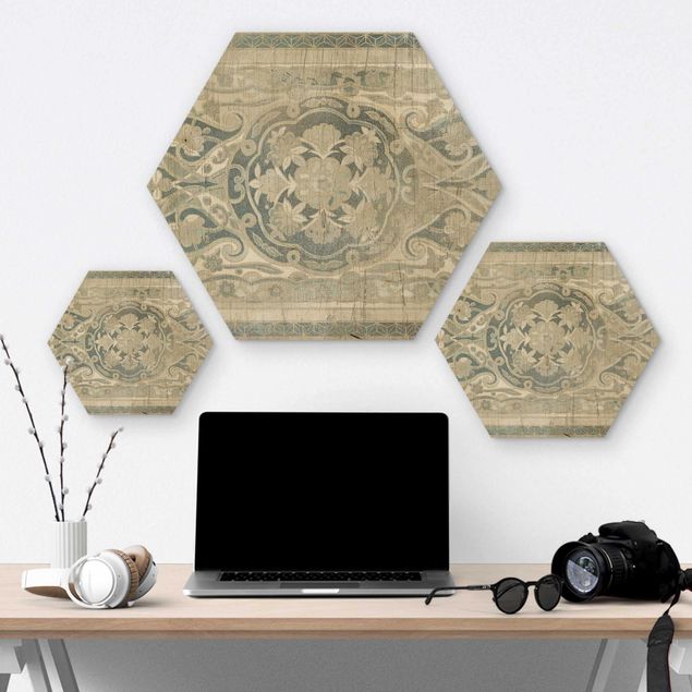 Quadros hexagonais Wood Panels Persian Vintage IV