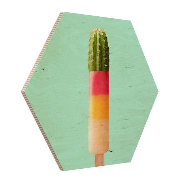 quadro de madeira para parede Popsicle With Cactus