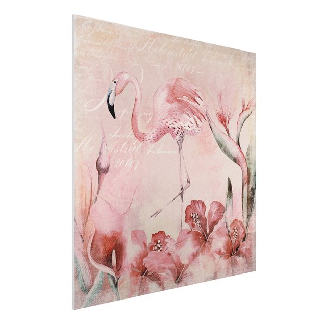 decoraçao para parede de cozinha Shabby Chic Collage - Flamingo
