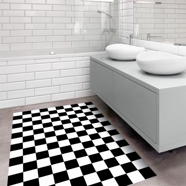 tapetes sala modernos Geometrical Pattern Chessboard Black And White