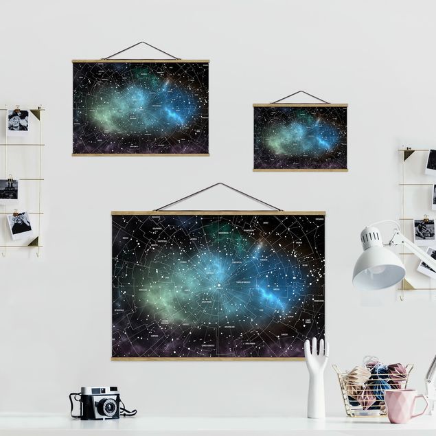 quadro de tecido para parede Stellar Constellation Map Galactic Nebula