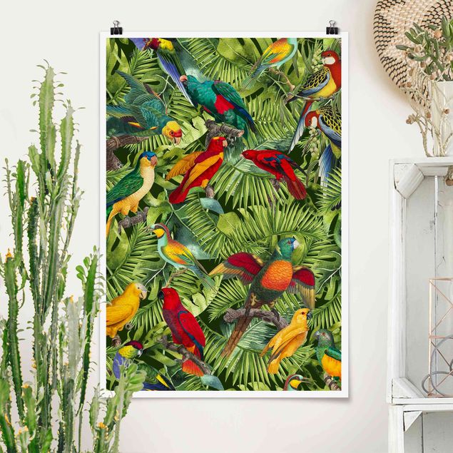 decoraçao para parede de cozinha Colourful Collage - Parrots In The Jungle