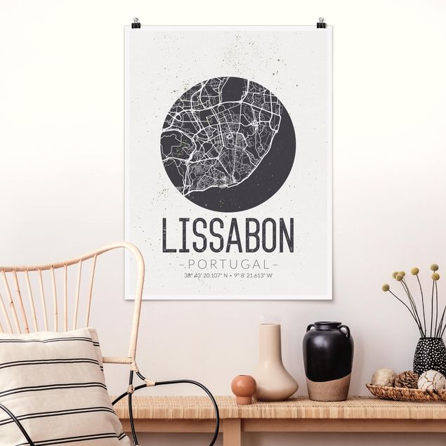 decoraçao para parede de cozinha Lisbon City Map - Retro