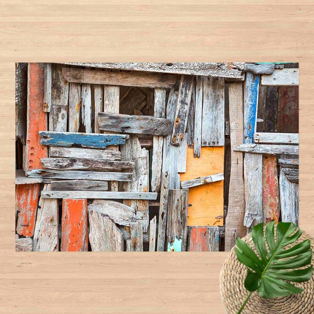 tapete exterior jardim Orange Blue Shabby Wooden Boards