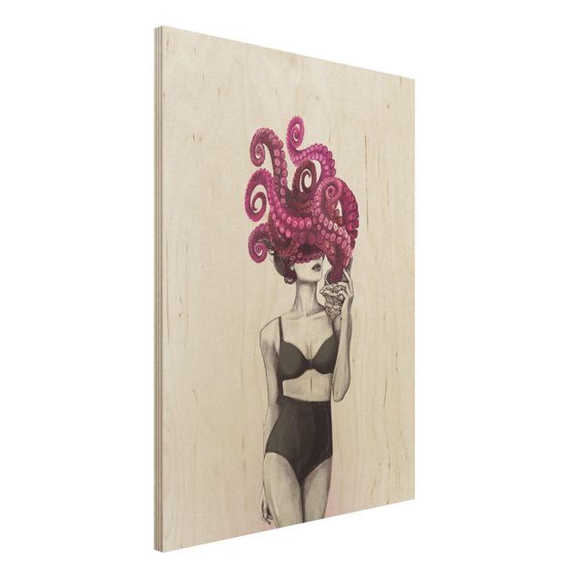 decoraçao para parede de cozinha Illustration Woman In Underwear Black And White Octopus