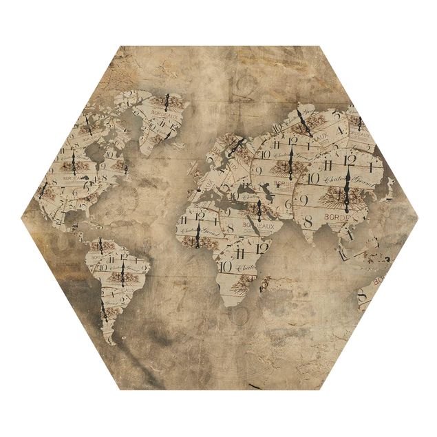 quadro de madeira para parede Shabby Clocks World Map