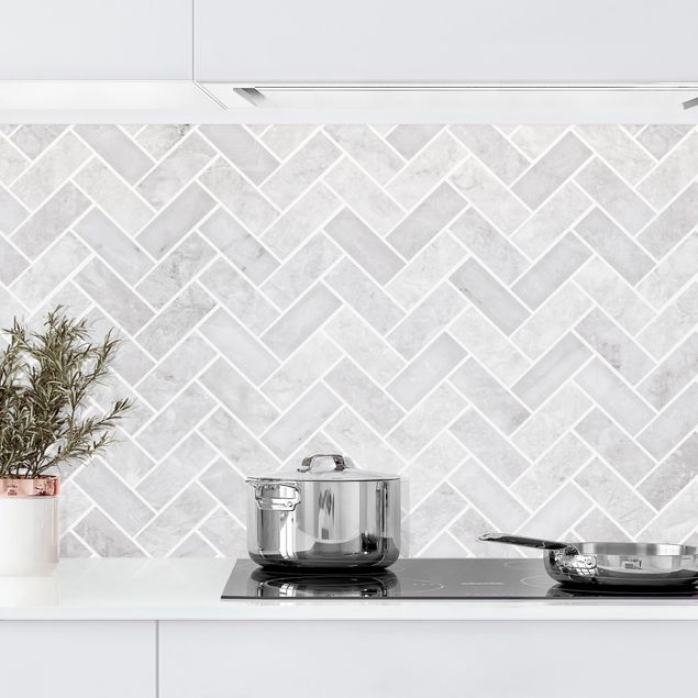 decoraçao para parede de cozinha Marble Fish Bone Tiles - Grey