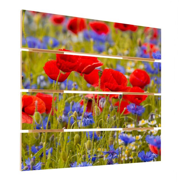 quadros em madeira para decoração Summer Meadow With Poppies And Cornflowers