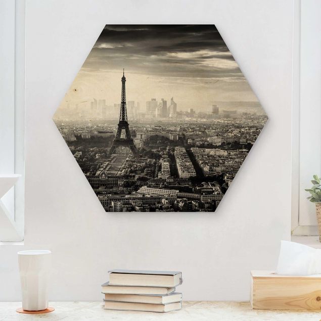 quadros para parede The Eiffel Tower From Above Black And White