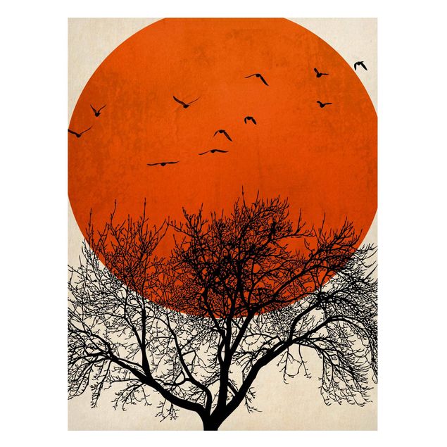 quadro com paisagens Flock Of Birds In Front Of Red Sun II