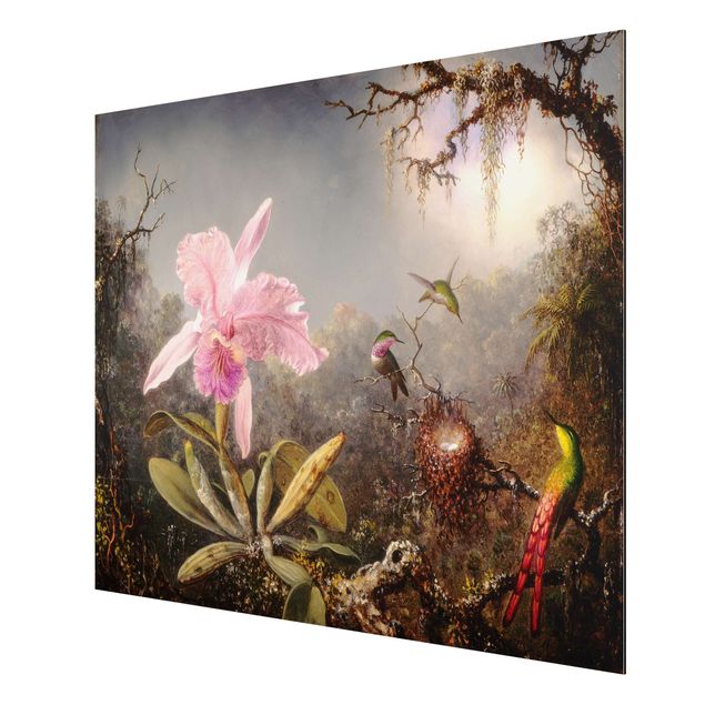 Quadros por movimento artístico Martin Johnson Heade - Orchid And Three Hummingbirds