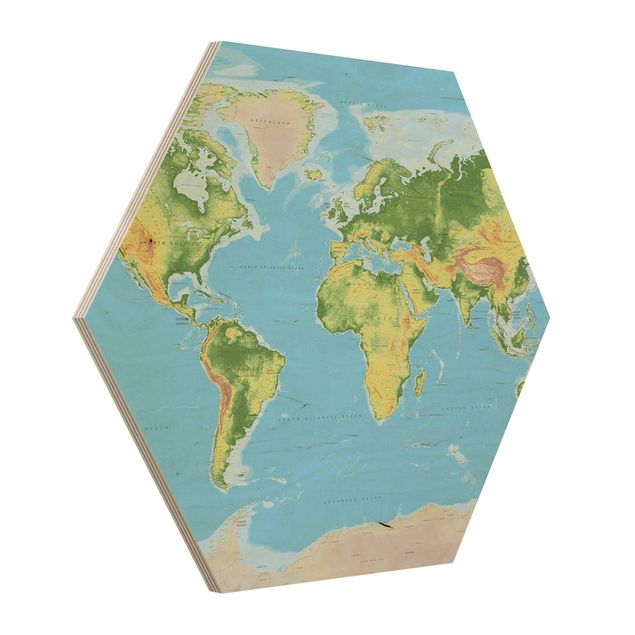 Quadros hexagonais Physical World Map