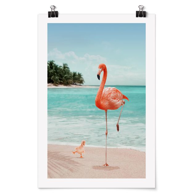 quadros sobre o mar Beach With Flamingo