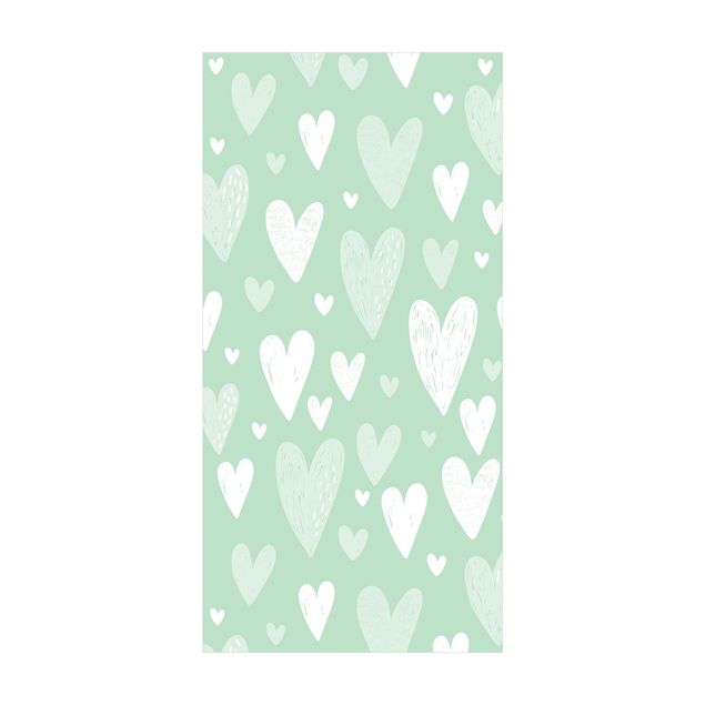 tapete verde agua Small And Big Drawn White Hearts On Green