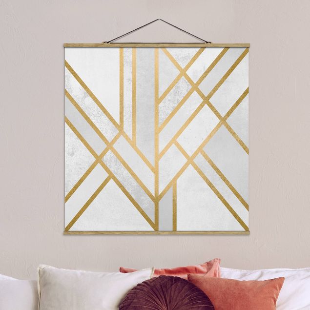 decoraçao para parede de cozinha Art Deco Geometry White Gold