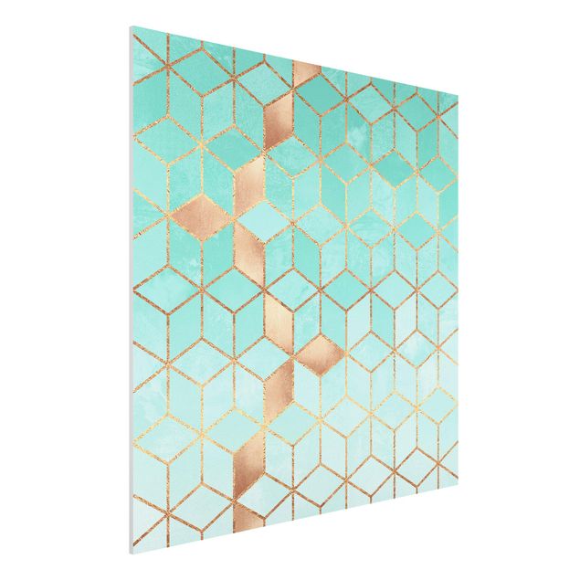 quadro em 3d Turquoise White Golden Geometry