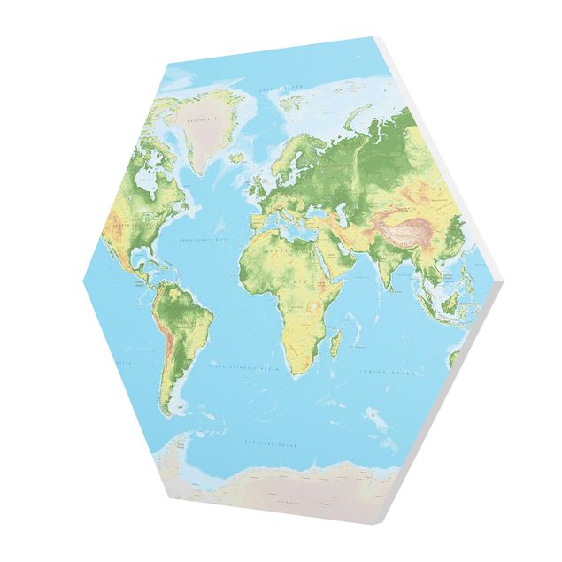 decoração quadros Physical World Map