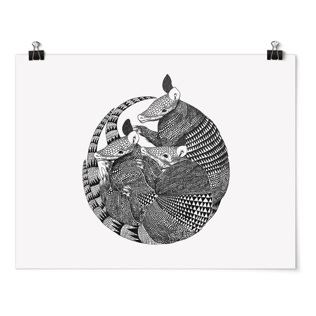 Posters animais Illustration Armadillos Black And White Pattern