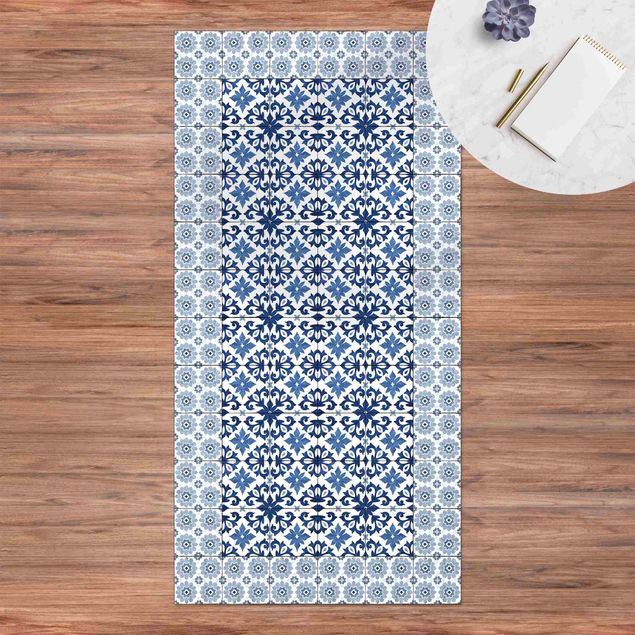 tapete varanda Moroccan Tiles Floral Blueprint With Tile Frame