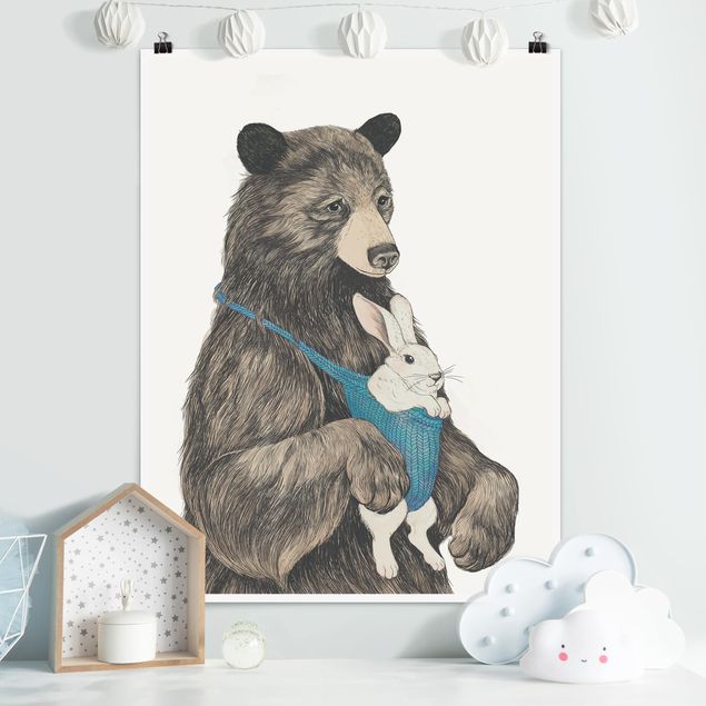 decoraçao para parede de cozinha Illustration Bear And Bunny Baby