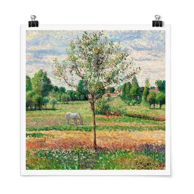 Quadros movimento artístico Pontilhismo Camille Pissarro - Meadow with Grey Horse, Eragny