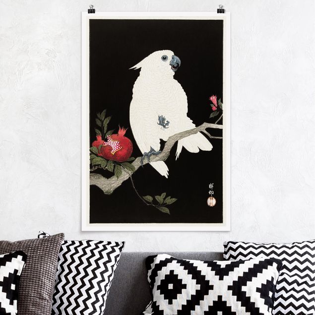 decoraçao para parede de cozinha Asian Vintage Illustration White Cockatoo