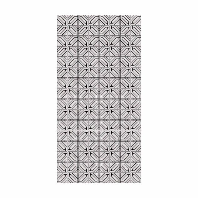 Tapetes imitação azulejos Tile Pattern Rhomboidal Geometry Black