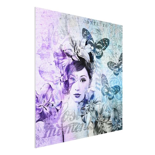 decoraçao para parede de cozinha Shabby Chic Collage - Portrait With Butterflies