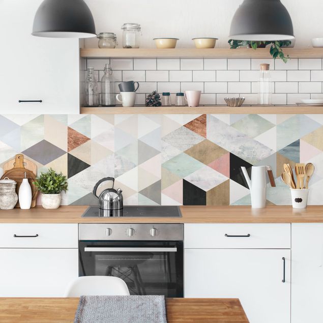painel anti salpicos cozinha Watercolour Mosaic With Triangles I