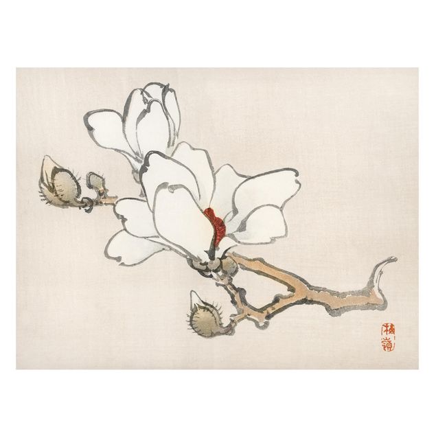 Quadros magnéticos flores Asian Vintage Drawing White Magnolia