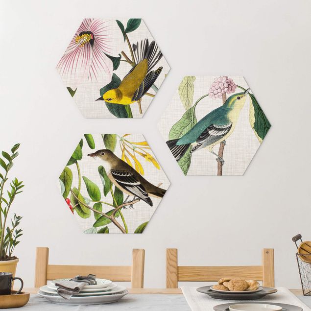 decoraçao para parede de cozinha Birds On Linen Set I