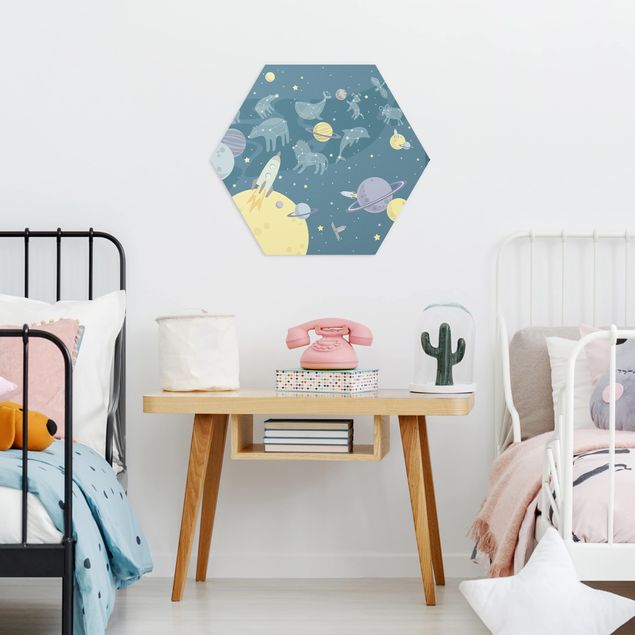 quadros decorativos para sala modernos Planets With Zodiac And Missiles