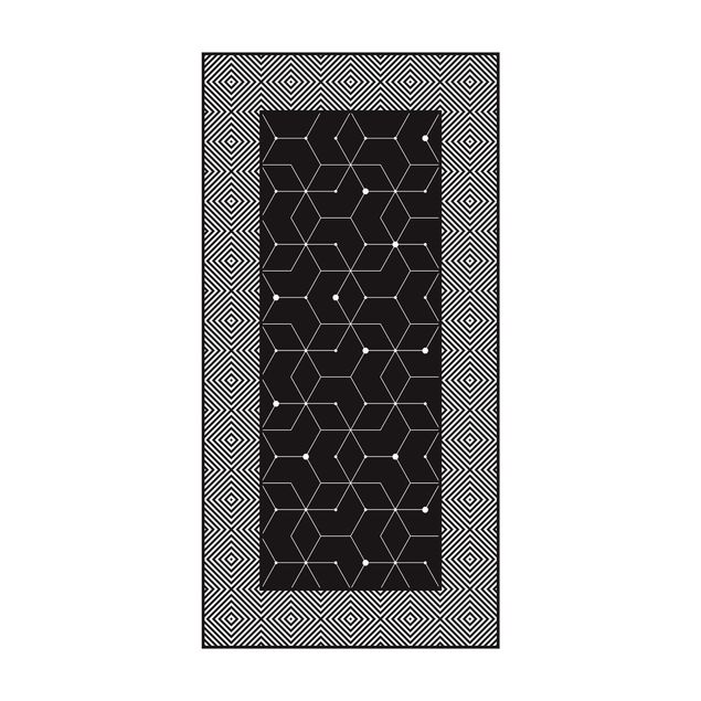 Tapetes imitação azulejos Geometrical Tiles Dotted Lines Black With Border