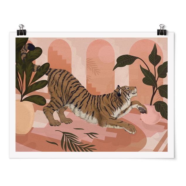 Posters animais Illustration Tiger In Pastel Pink Painting